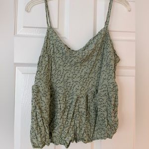 Green floral blouse with cowl neckline and keyhole back in size XL